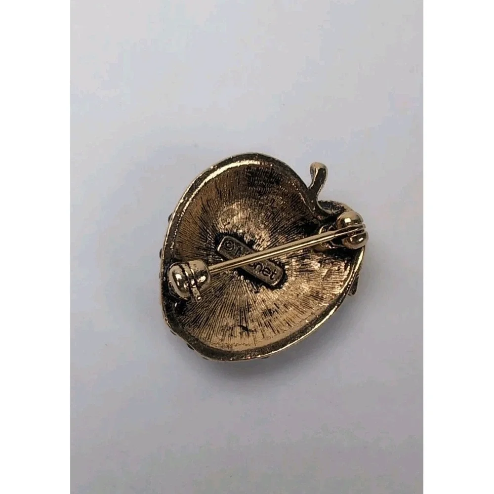 Vintage MONET Goldtone Red Apple Rhinestone Brooch Teacher Gift Pin Collectable